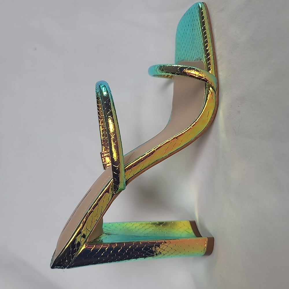 NWT ALDO Snake Holografico Patent Leather Orange/Green Heels US6.5